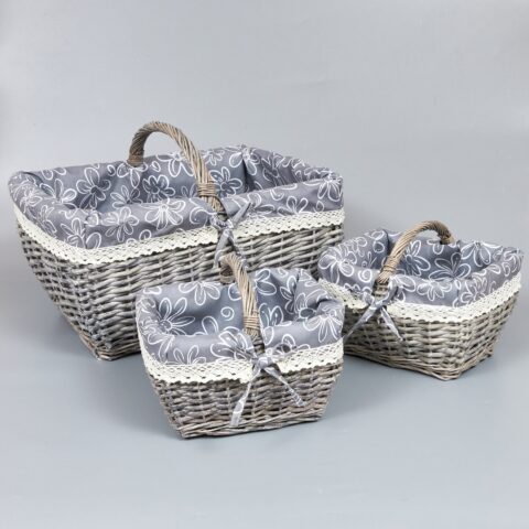 Корзины из ивы 44*35*22*33; 26*20*14*20; 26*20*14*20, 3шт, прямоугольник, серый
