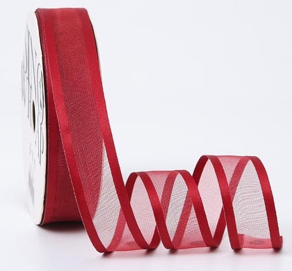 Лента органза с кантом, 25мм*20ярд, красный