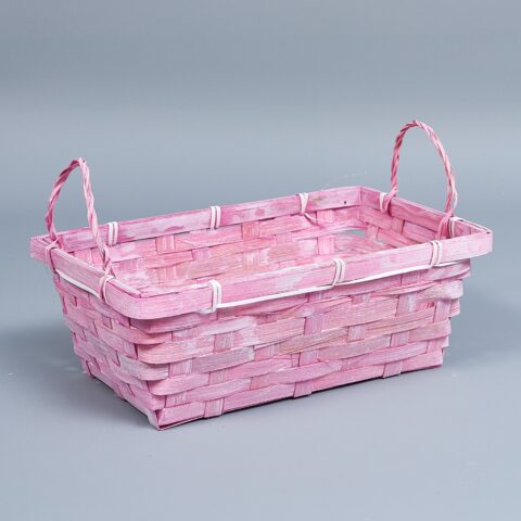 Корзина из бамбука 26*17*9, прямоугольник, розовый