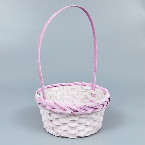 Корзина из бамбука 21*10*34, круг, розовый