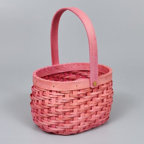 Корзина из бересты (секвойя) 20,5*14*13/28,5, овал, розовый