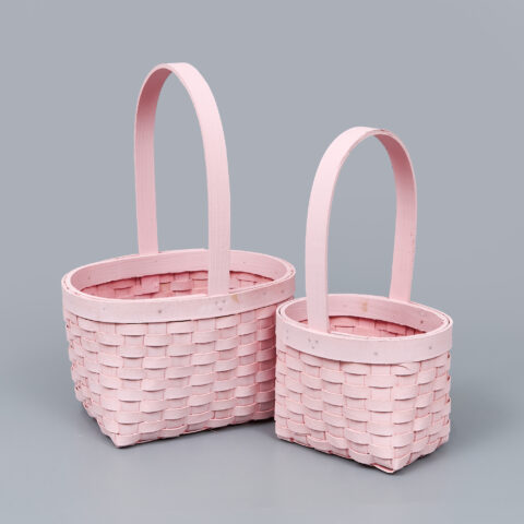 Корзины из бересты (секвойя) 22*17*12,5/32,5, 16*12*12/27, 2шт, овал, розовый