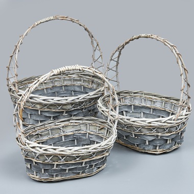 Корзины из ивы 44*35/36*26/17*42, 37*29/31*21/15*36, 31*24/25,5*17,5/13,5*32, 3шт, овал, серый