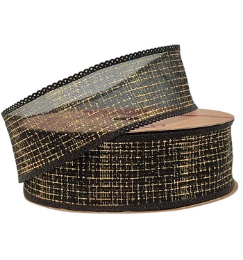 Лента дизайнерская с золотым напылением 40mm*10 ярд чёрный