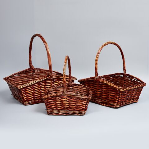 Корзины из ивы 40*34*17,5/13,5, 33*27*15,5/12/35, 26*20*13,5/10,5/30, 3шт, прямоугольник, коричневый