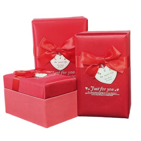 Набор коробок с атласной крышкой, красные, 3шт, 21.5*14*12, 18.5*11.5*10.5, 15.5*9*9