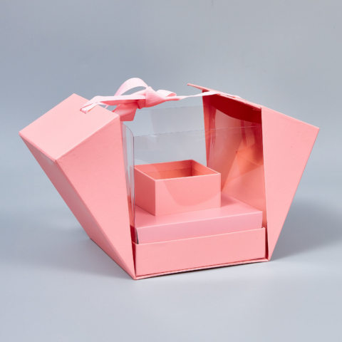 Коробка с подиумом раздвижная 18x18x17.8см, розовый