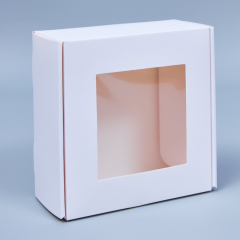 Подарочная коробка с окном,15*15*7см-сборная, белый