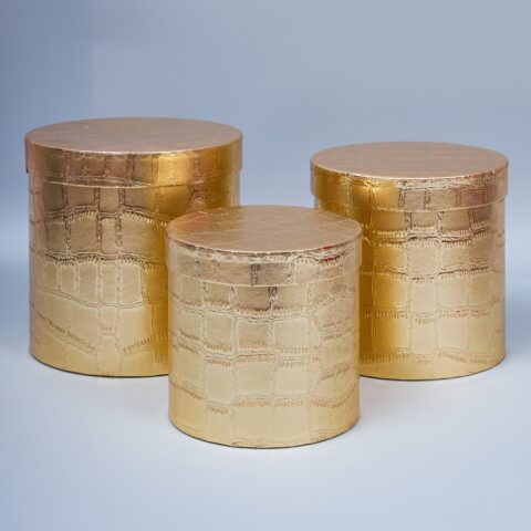 Набор коробок металл, 3шт, 19.5x19cm;17.5x17cm; 15.5x15cm, Золотой  (W6608 B)