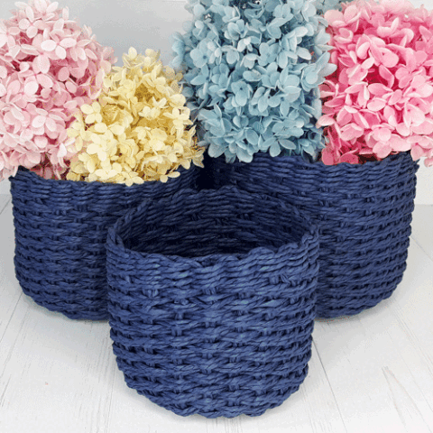 Набор плетеных кашпо D22*H15;D20*H13;D16*H12. 3шт синий