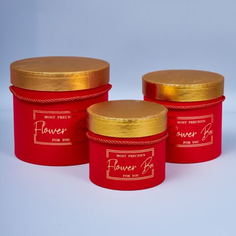 Набор коробок с золотистой крышкой, 3 шт, красный, 18*18*17см/15*15*14,5см/13*13*12см