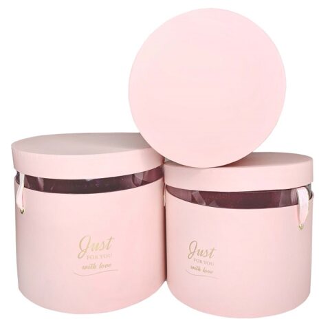 Набор коробок цилиндр 3шт 23*23*28.8 20.8*20.8*25.8 18.5*18.5*23.3 розовый