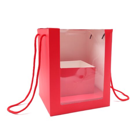 Коробка-трансформер прозрачное окно 20*20*25см-сборная, красный