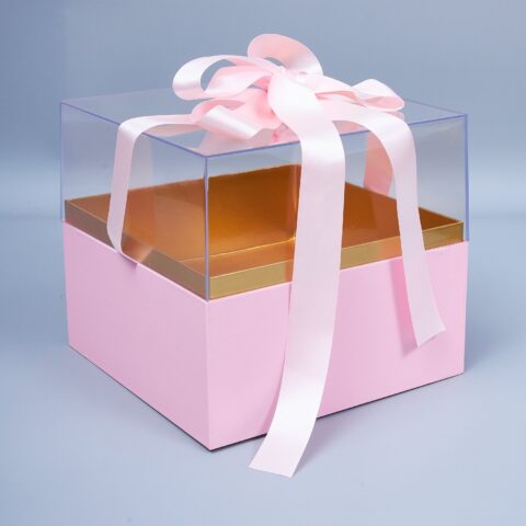 Коробка акриловая подарочная с ящиком, 23,5*23,5*21,5см, розовый