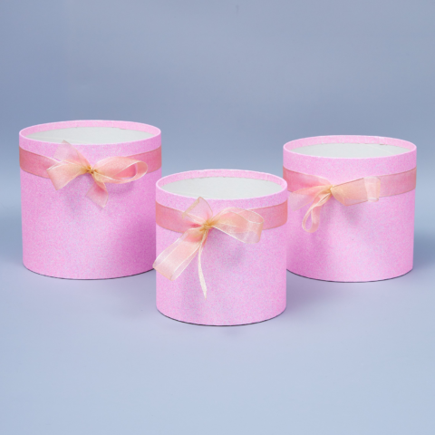 Набор коробок 3 шт перламутр,  D 18*17, D 15*14,5; D 13*12 см, розовый