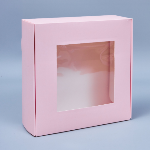 Подарочная коробка с окном, 25*25*9см-сборная, розовый
