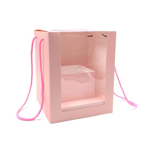 Коробка-трансформер прозрачное окно 20*20*25см-сборная, розовый