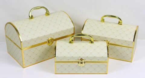 Набор коробок Золотой Сундучок 3 шт., 25.6*16.5*16.8Hсм/23*14.5*14.8Hсм/20.5*11.5*11.8Hсм, кремовый