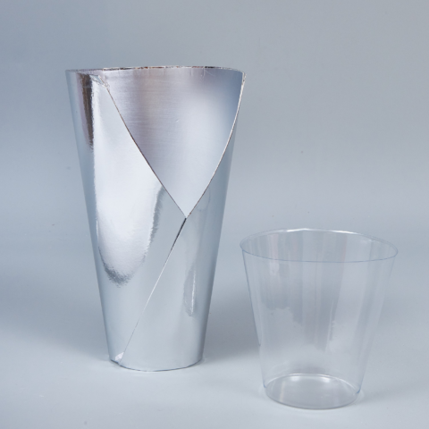 Коробка под цветы с внутренним стаканчиком 14x7x22см, серебро  (10 шт/уп)