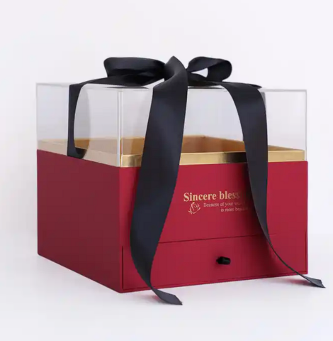 Коробка акриловая подарочная с ящиком, 23,5*23,5*21,5см, красный