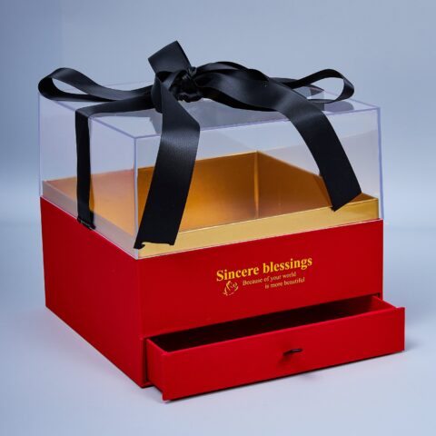 Коробка акриловая подарочная с ящиком, 23,5*23,5*21,5см, красный