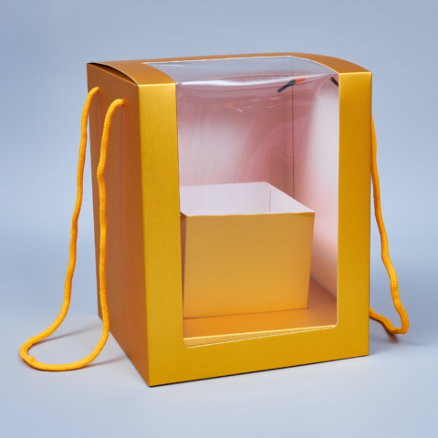 Коробка-трансформер прозрачное окно 20*20*25см-сборная, золотой