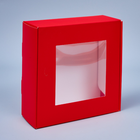 Подарочная коробка с окном, 25*25*9см-сборная, красный