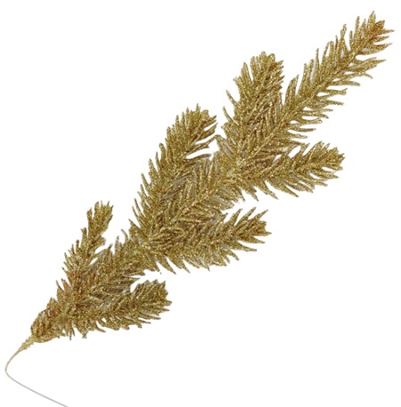 Ветка 40см. еловая с глиттером, золотой