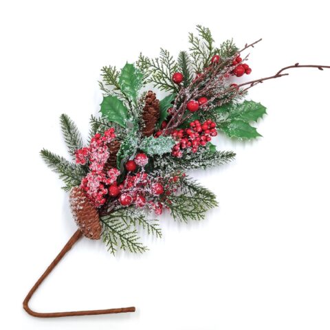 Ветка 50см с ягодами, шишками и листьями заснеженная