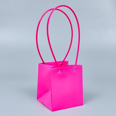 Картонный пакет с ручками, 13*12*15см, фуксия