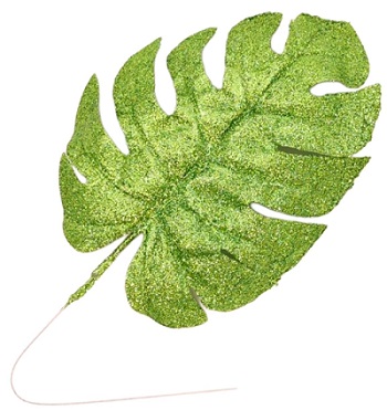 Лист на вставке с глиттером, 40*15см, зелёный