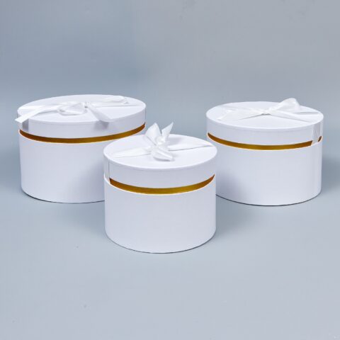 Набор коробок с золотой полоской 3 шт, L:25x15см, M:22x14см, S:18x13.2см, белый