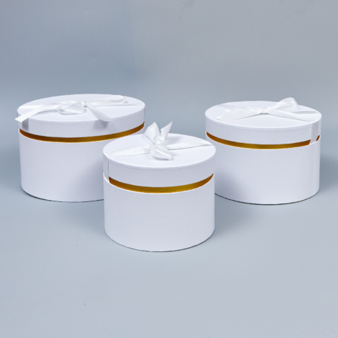 Набор коробок с золотой полоской 3 шт, L:25x15см, M:22x14см, S:18x13.2см, белый