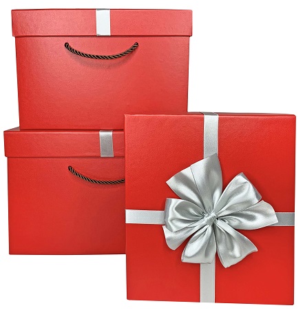 Набор коробок с серебряным бантом, 3шт, красные 29*27*19, 25*23*16.5, 22*19*13.5
