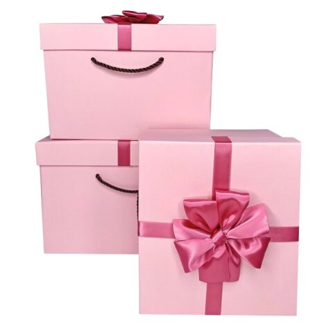 Набор коробок с малиновым бантом, 3шт, розовые 29*27*19, 25*23*16.5, 22*19*13.5
