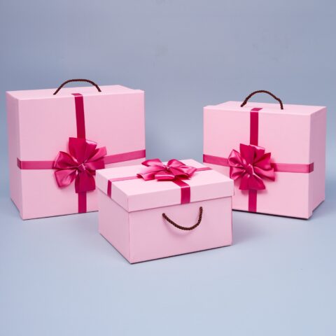 Набор коробок с малиновым бантом, 3шт, розовые 29*27*19, 25*23*16.5, 22*19*13.5