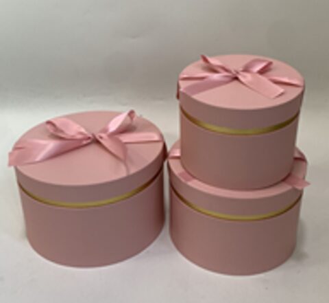 Набор коробок с золотой полоской 3 шт, L:25x15см, M:22x14см, S:18x13.2см, розовый