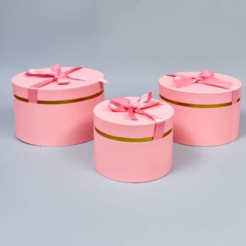 Набор коробок с золотой полоской 3 шт, L:25x15см, M:22x14см, S:18x13.2см, розовый