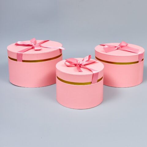 Набор коробок с золотой полоской 3 шт, L:25x15см, M:22x14см, S:18x13.2см, розовый