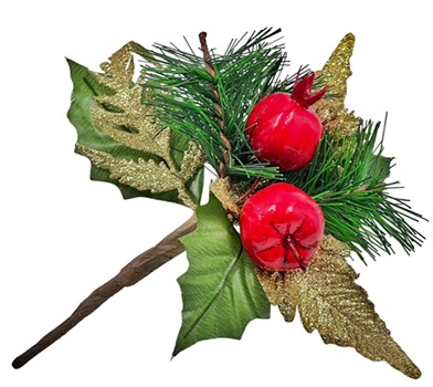 Ветка 18см. с яблоком, гранатом и золотыми листьями