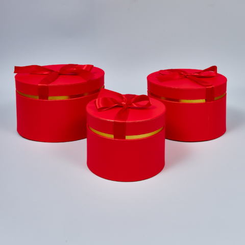 Набор коробок с золотой полоской 3 шт, L:25x15см, M:22x14см, S:18x13.2см, красный