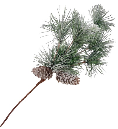 Ветка 40см. сосновая с двумя шишками заснеженная