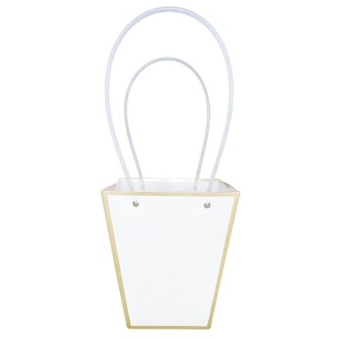 Картонный пакет с ручками, 17*11,5*20см, белый/золото