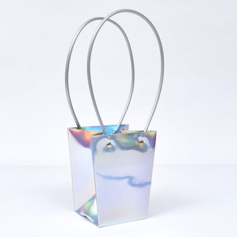 Картонный пакет с ручками, 13x9,5x15,5см, серебряный