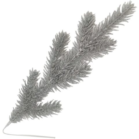 Ветка 40см. еловая с глиттером, серебряный
