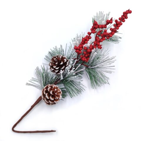Ветка 45см. с ягодами и 2 шишки заснеженная