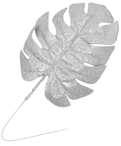 Лист на вставке с глиттером, 40*15см, серебряный