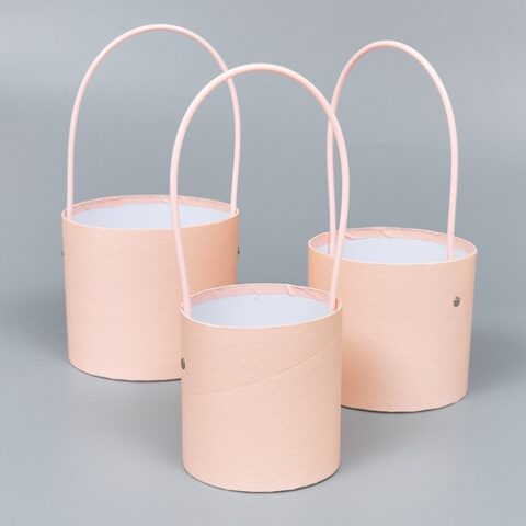 Набор коробок с ручкой, 16*14см/14,5*12см/12*12см, нежный персик