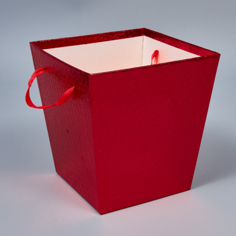 Коробка под цветы с ручками  17x17x18cm, красный