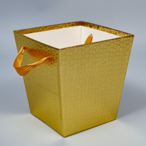 Коробка под цветы с ручками  17x17x18cm, золотой